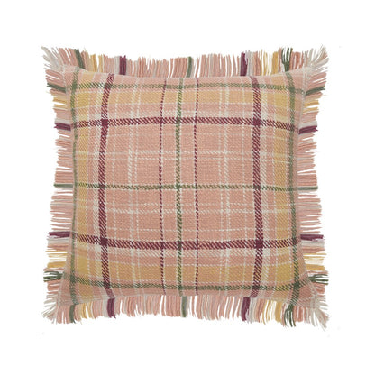 Berry Drew Plaid Throw Pillow with Fringe