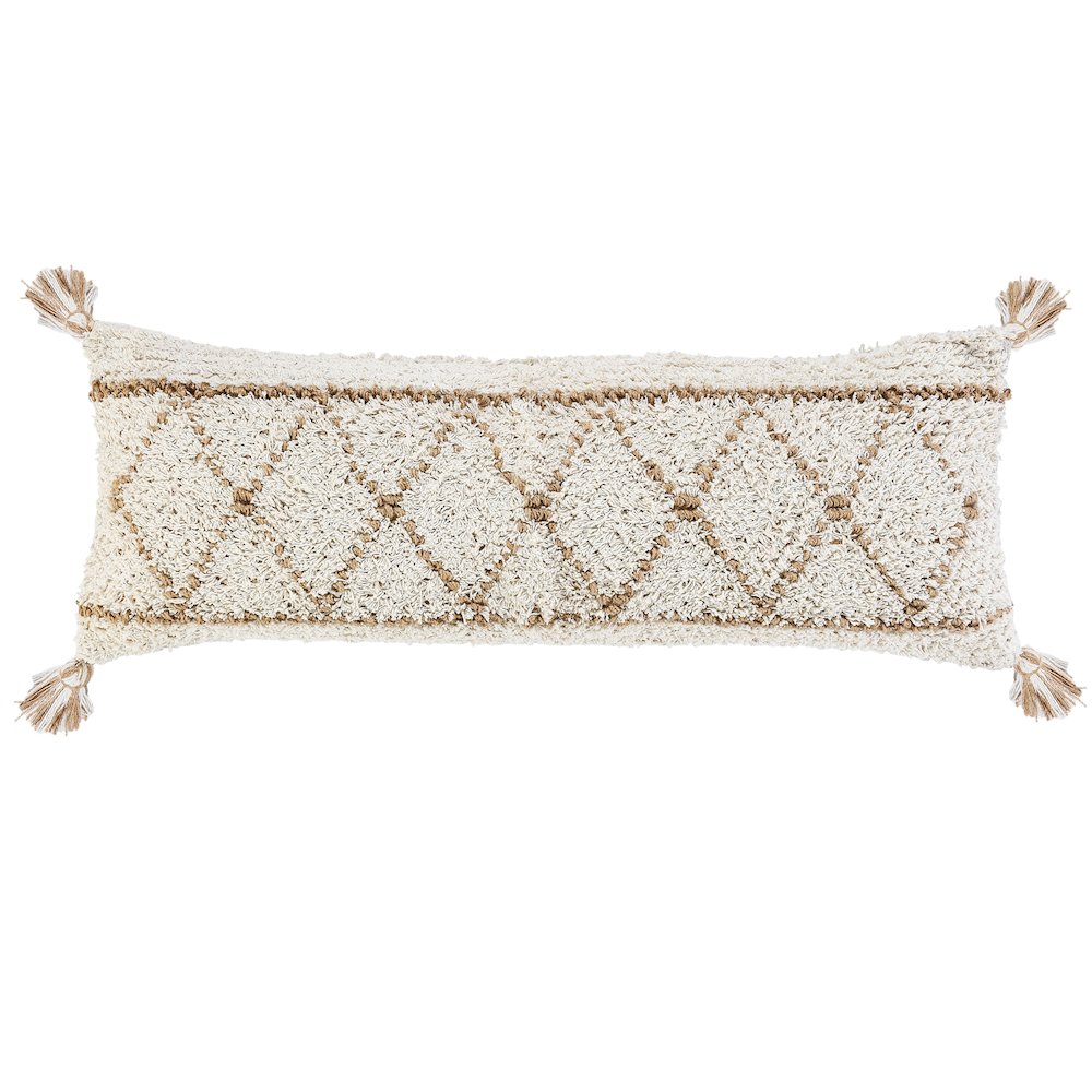 Boho-Chic Diamond Jute and Cotton Lumbar Throw Pillow