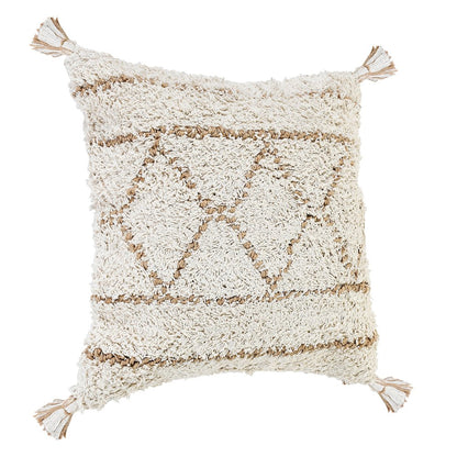 Boho-Chic Diamond Jute and Cotton Throw Pillow