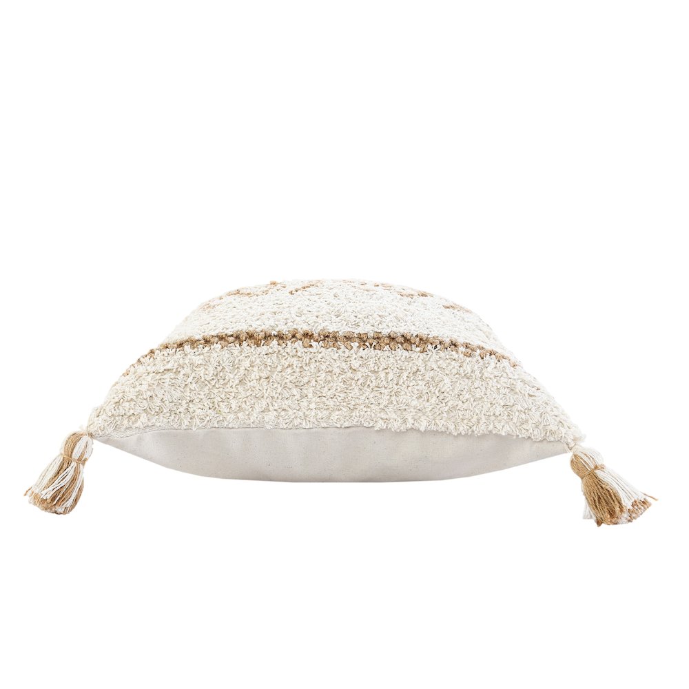 Boho-Chic Diamond Jute and Cotton Throw Pillow