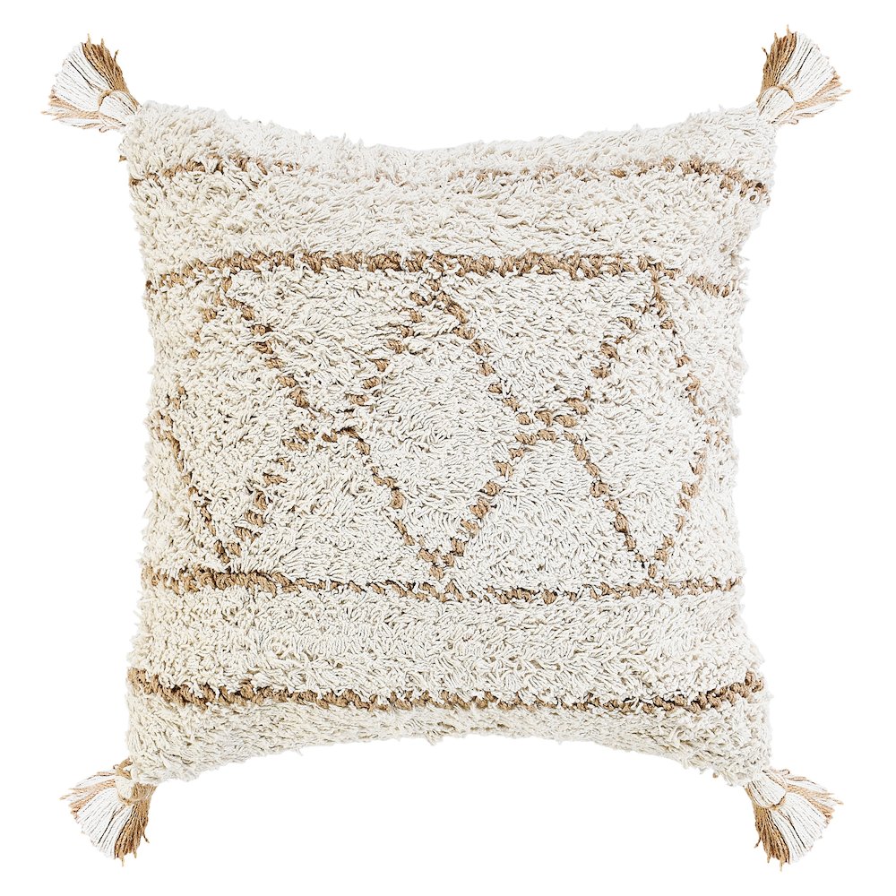 Boho-Chic Diamond Jute and Cotton Throw Pillow