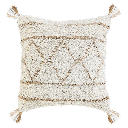 Boho-Chic Diamond Jute and Cotton Throw Pillow