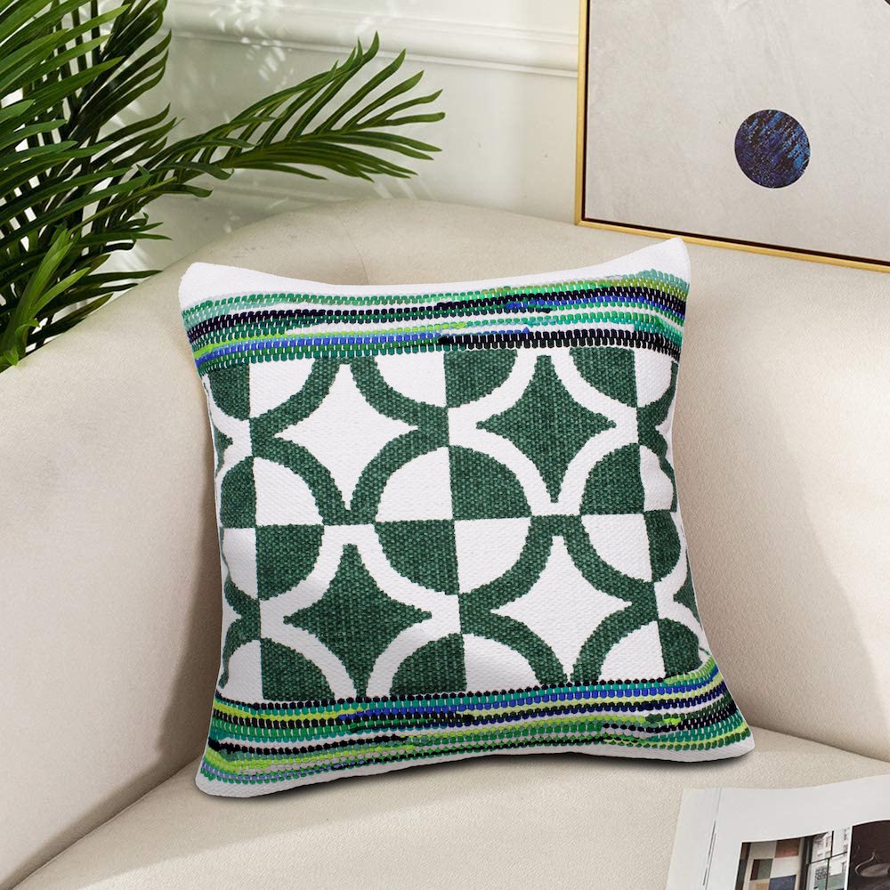 Mindy Cotton Blend Pillow Set of 2 in Green, 20" x 20"