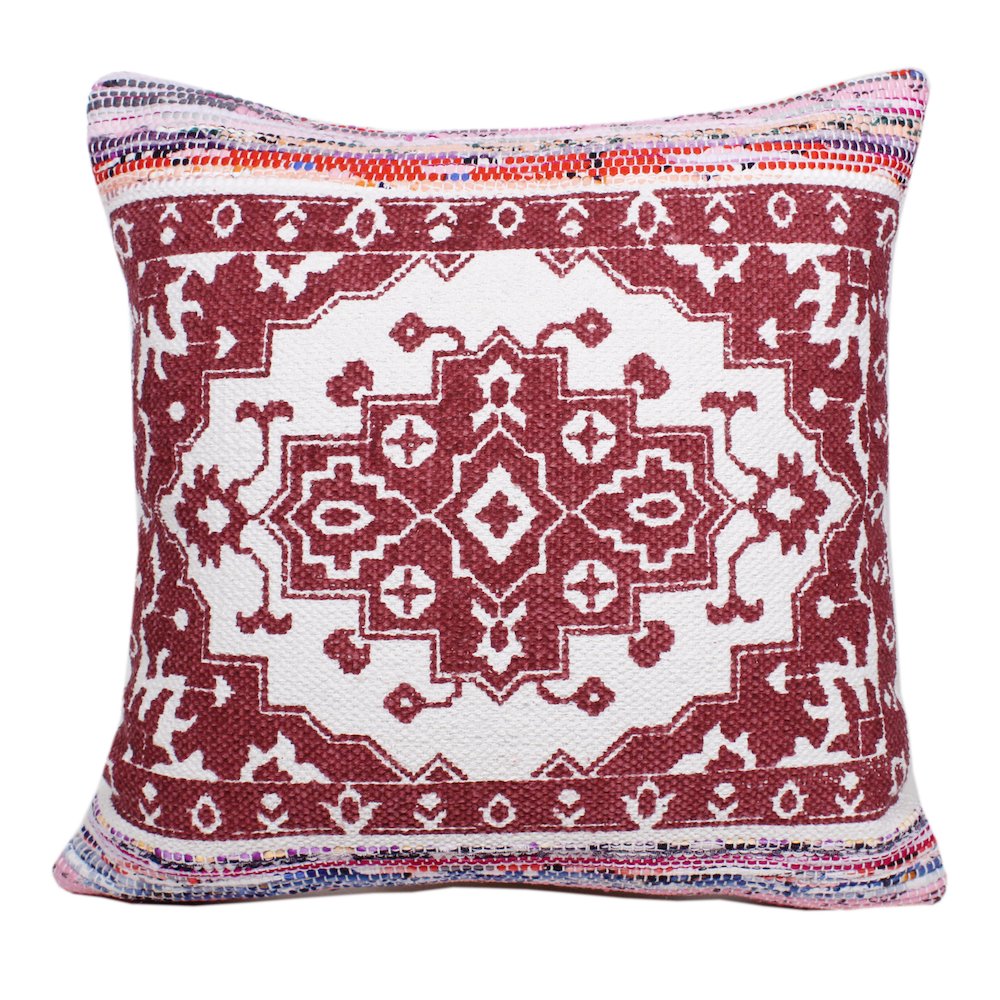Boho Bordered Medallion Mosaic Textile Throw Pillow