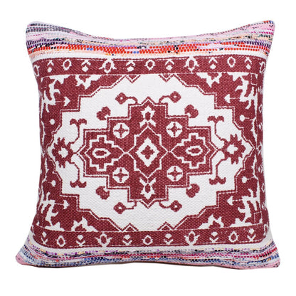 Boho Bordered Medallion Mosaic Textile Throw Pillow
