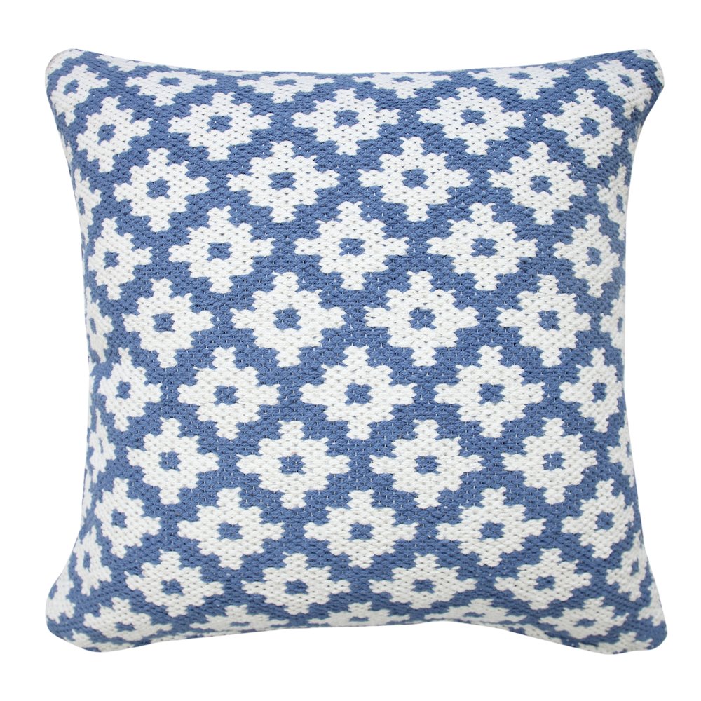 Evette Rios Modern Motif Woven Geometric Checker Cotton Blend Throw Pillow, Blue