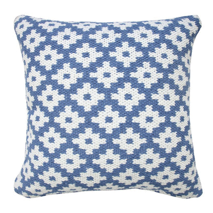 Evette Rios Modern Motif Woven Geometric Checker Cotton Blend Throw Pillow, Blue