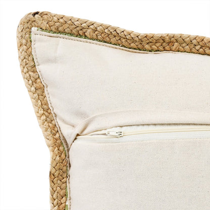 Sweet Pea Green and White Striped Jute Bordered Throw Pillow