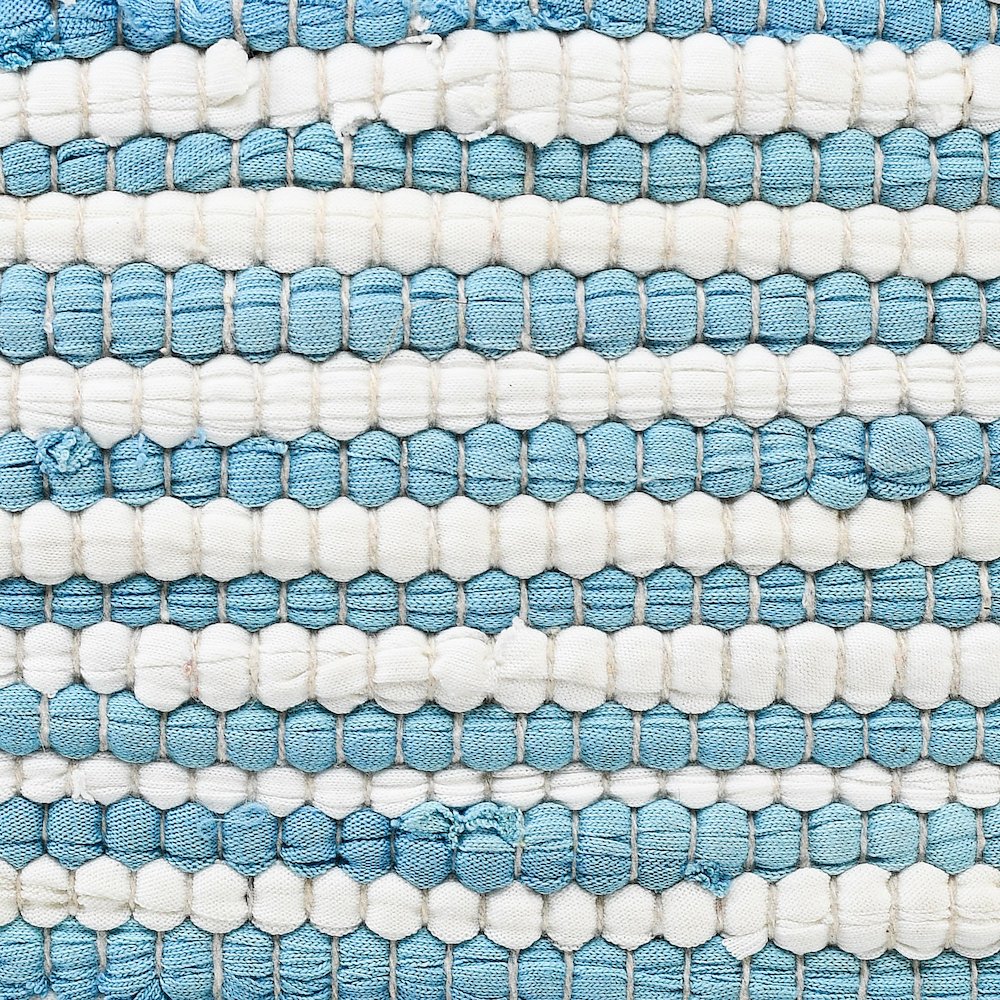 Bright Blue and White Striped Jute Bordered Throw Pillow