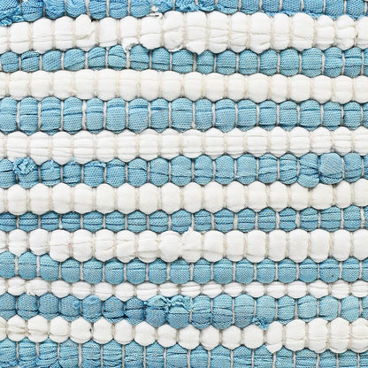 Bright Blue and White Striped Jute Bordered Throw Pillow