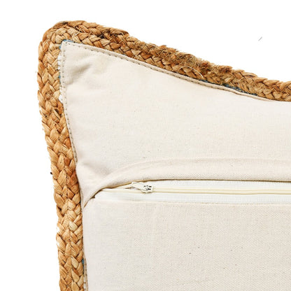 Bright Blue and White Striped Jute Bordered Throw Pillow