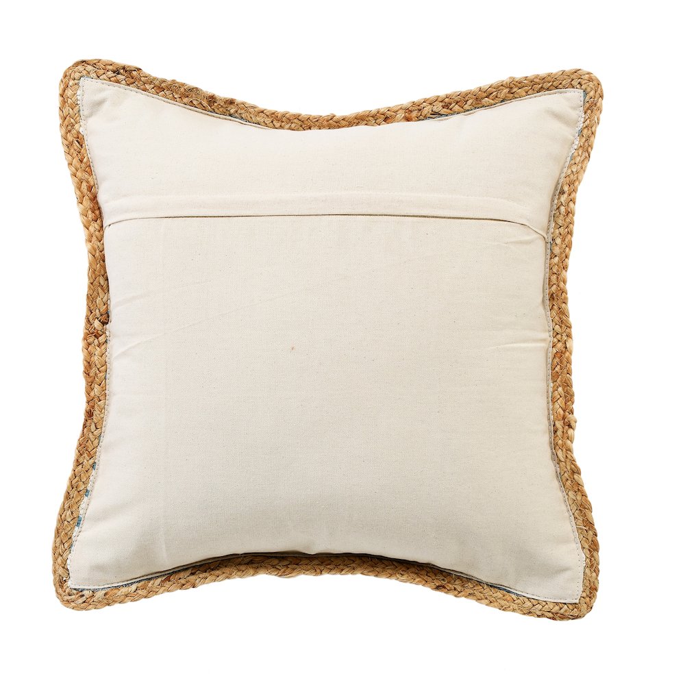 Bright Blue and White Striped Jute Bordered Throw Pillow
