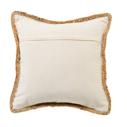 Bright Blue and White Striped Jute Bordered Throw Pillow