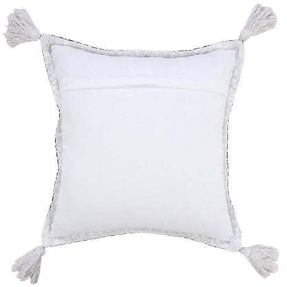 Solid Stonewash Boho Farmhouse Embroidered Edge Throw Pillow with Tassels