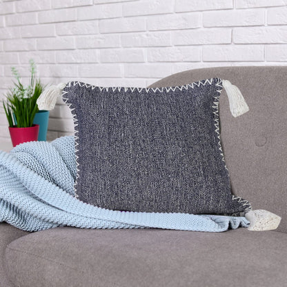 Solid Stonewash Boho Farmhouse Embroidered Edge Throw Pillow with Tassels