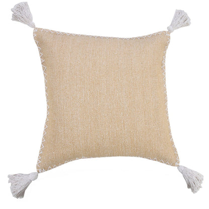 Solid Stonewash Boho Farmhouse Embroidered Edge Throw Pillow with Tassels