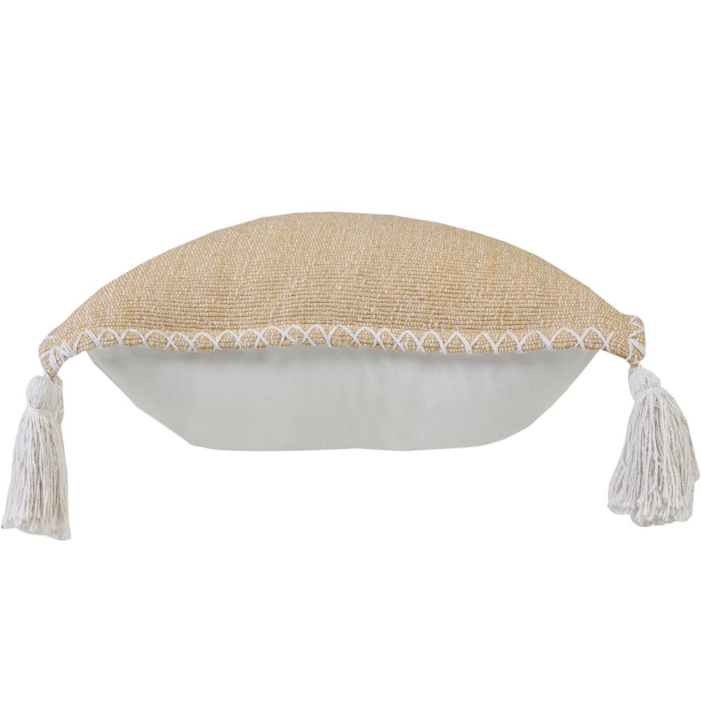 Solid Stonewash Boho Farmhouse Embroidered Edge Throw Pillow with Tassels