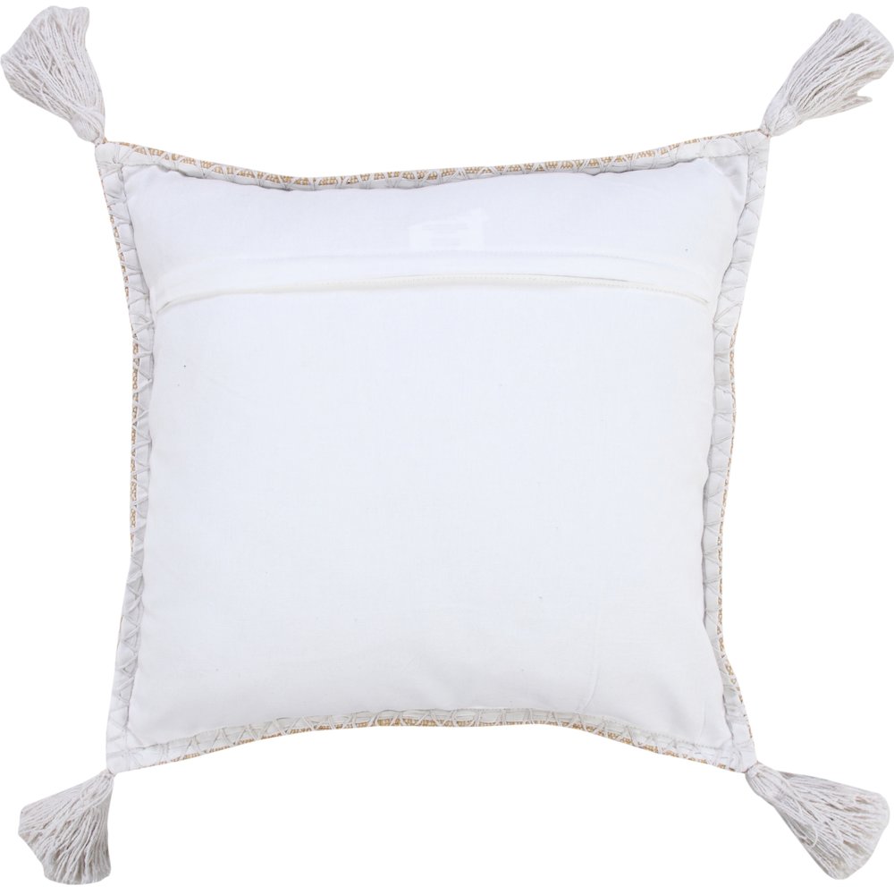 Solid Stonewash Boho Farmhouse Embroidered Edge Throw Pillow with Tassels