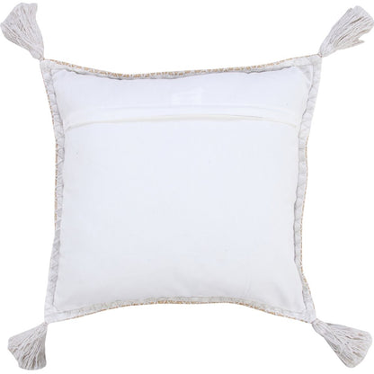 Solid Stonewash Boho Farmhouse Embroidered Edge Throw Pillow with Tassels