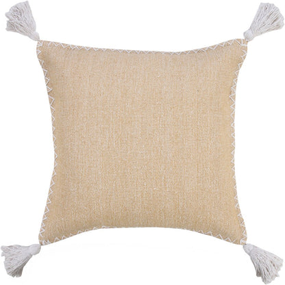 Solid Stonewash Boho Farmhouse Embroidered Edge Throw Pillow with Tassels