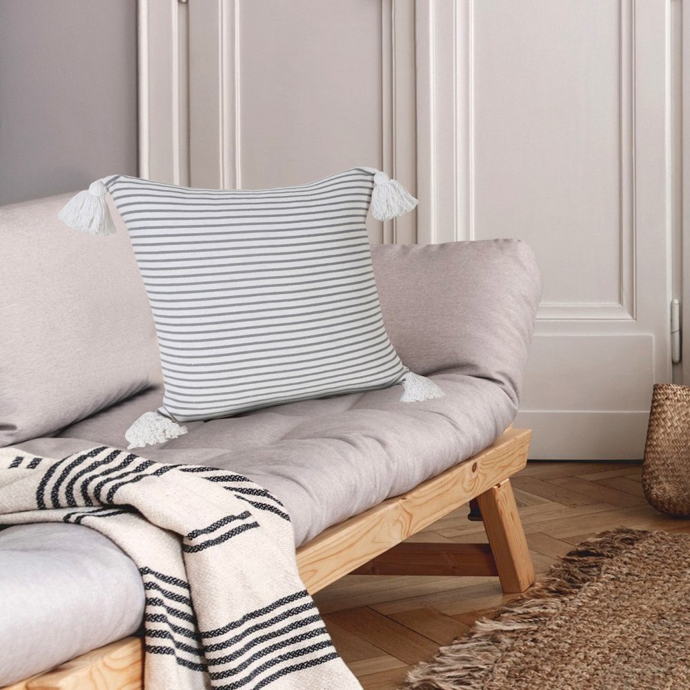 Basic Balanced Striped Throw Pillow with Tassels