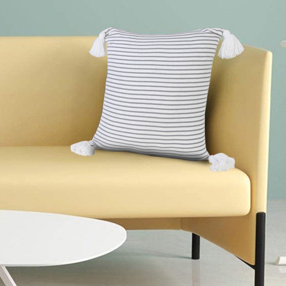 Basic Balanced Striped Throw Pillow with Tassels