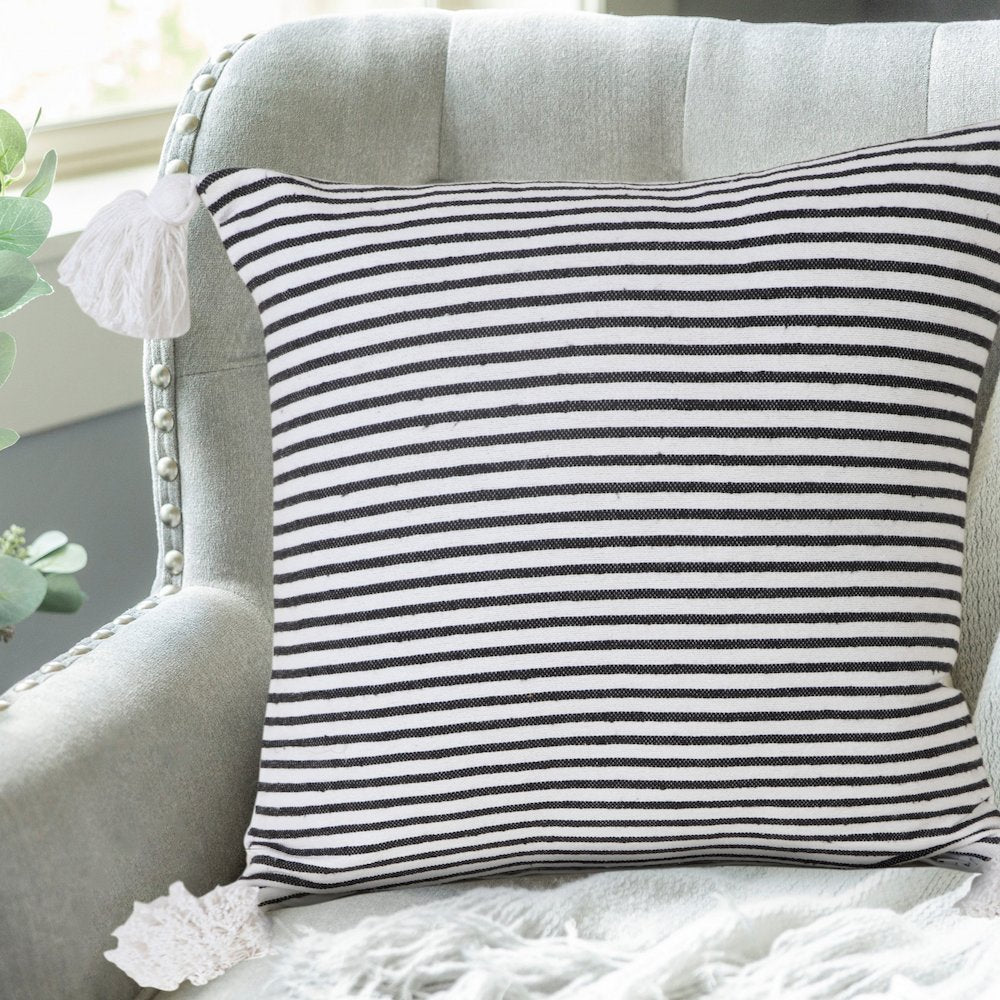 Basic Balanced Striped Throw Pillow with Tassels