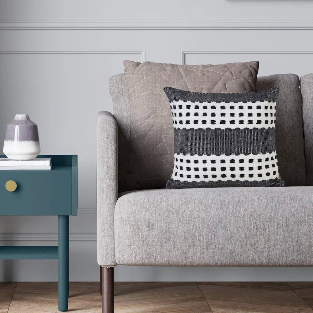 Industrial Woven Dash Grid Striped Throw Pillow