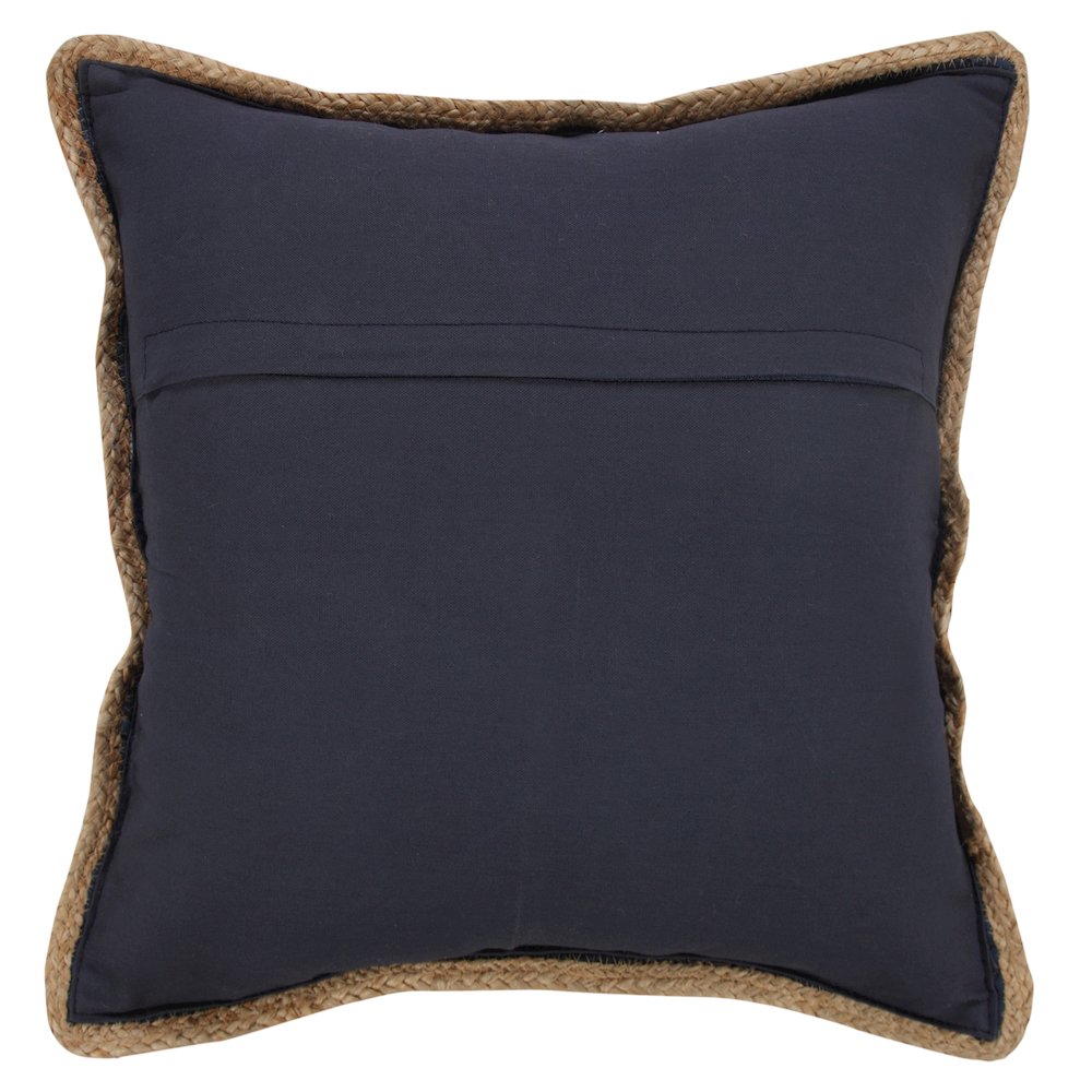 Navy Blue and White Striped Jute Bordered Throw Pillow