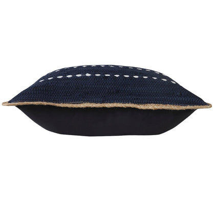 Navy Blue and White Striped Jute Bordered Throw Pillow