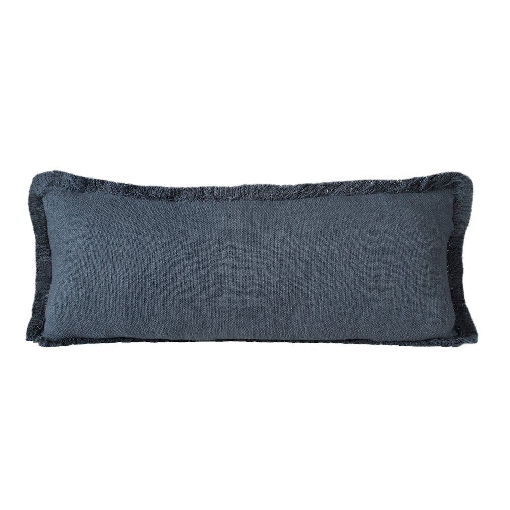 Unique Neutral Solid Cotton Lumbar Throw Pillow with Fringe
