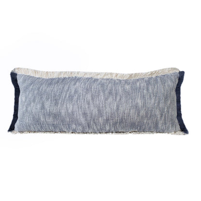 Unique Neutral Two-Tone Cotton Lumbar Throw Pillow with Fringe