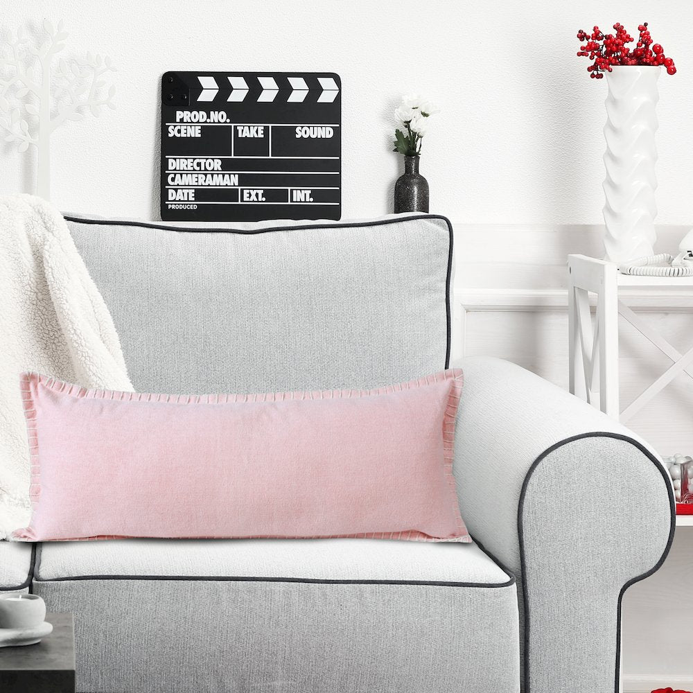 Embroidered Edge Bordered Solid Lumbar Throw Pillow