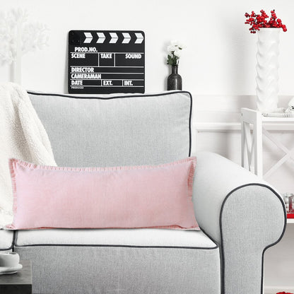 Embroidered Edge Bordered Solid Lumbar Throw Pillow