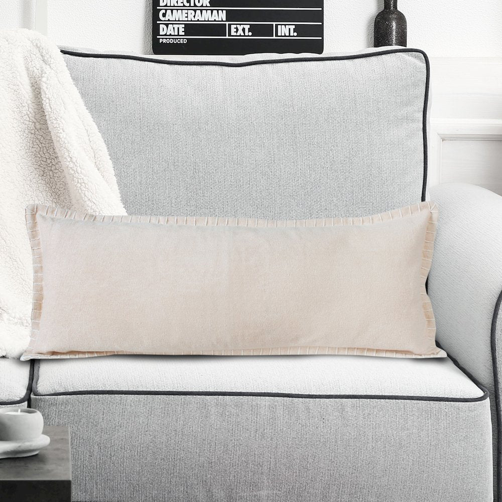 Embroidered Edge Bordered Solid Lumbar Throw Pillow