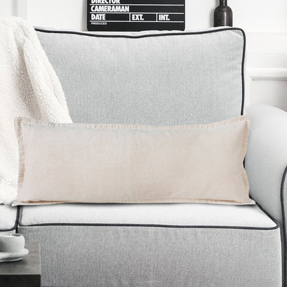 Embroidered Edge Bordered Solid Lumbar Throw Pillow