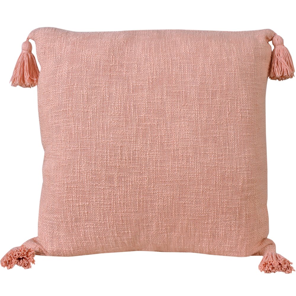 Unique Neutral Solid Cotton Throw Pillow with Tassels