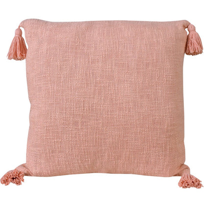 Unique Neutral Solid Cotton Throw Pillow with Tassels