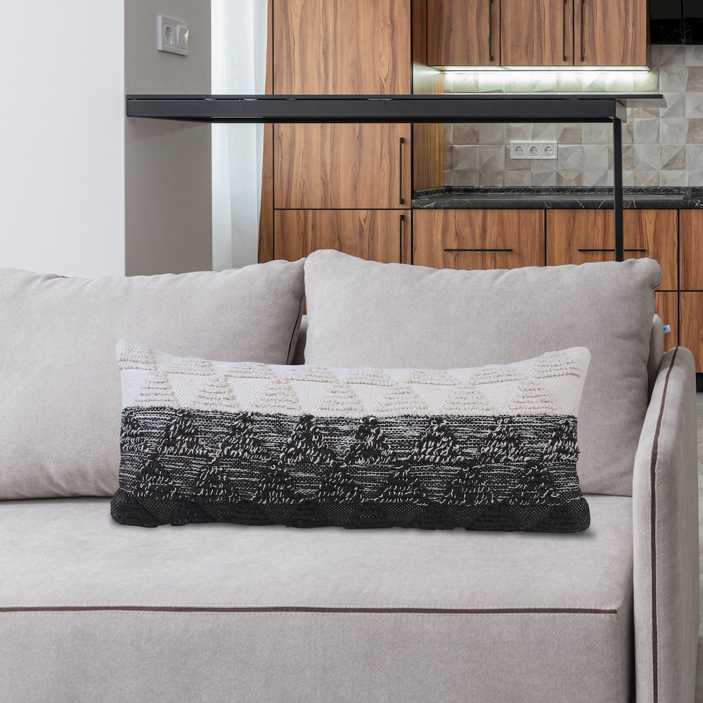 Luxe Cotton Poly Filled Pillow in Black/White, 14" x 36"