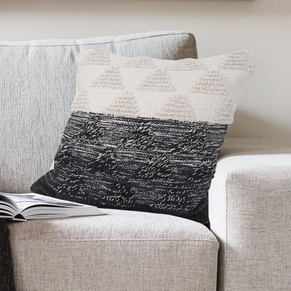 Luxe Cotton Poly Filled Pillow in Black/White, 20" x 20"