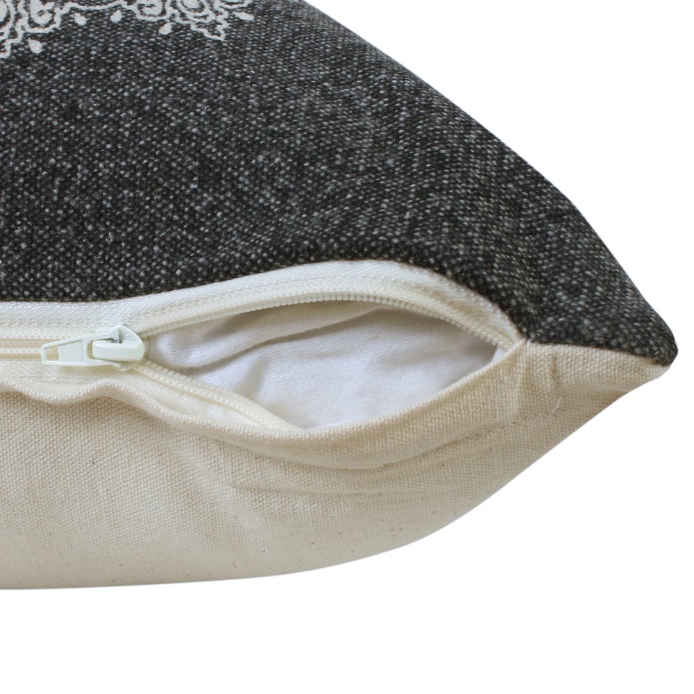 Mandala Cotton Poly Filled Pillow in Black/White, 14" x 36"