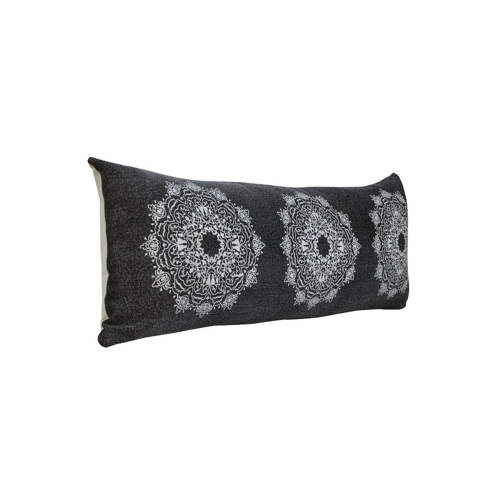 Mandala Cotton Poly Filled Pillow in Black/White, 14" x 36"