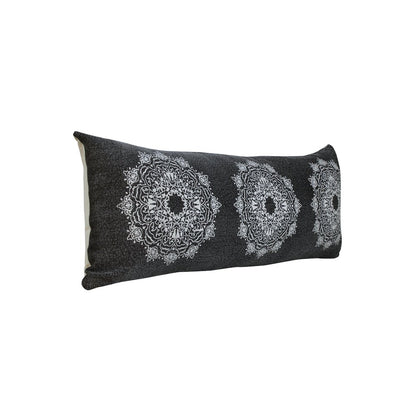 Mandala Cotton Poly Filled Pillow in Black/White, 14" x 36"