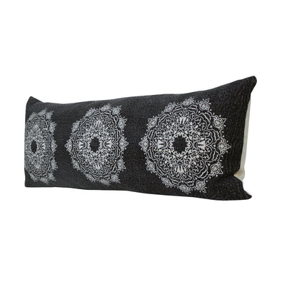 Mandala Cotton Poly Filled Pillow in Black/White, 14" x 36"