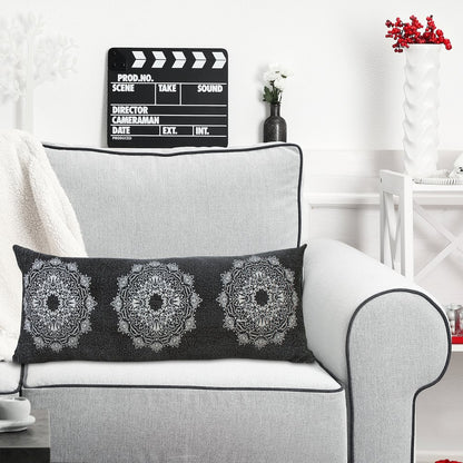 Mandala Cotton Poly Filled Pillow in Black/White, 14" x 36"
