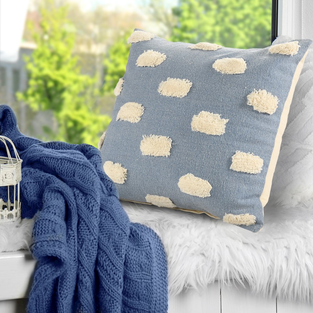 Zeal Cotton Poly Filled Pillow in Blue/Cream, 20" x 20"