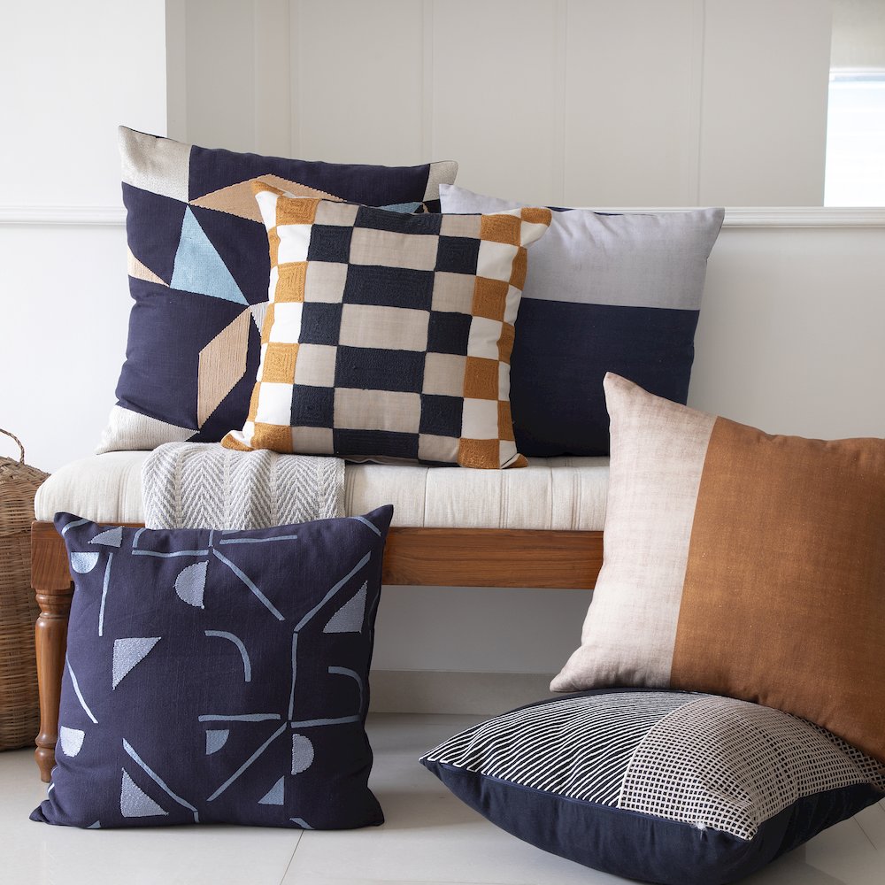 Stacy Garcia  Cotton Blend Poly Filled Pillow in Blue, 24" x 24"