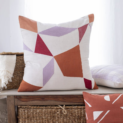 Ivory/Multi Contemporary Geometric Hand-Woven Throw Pillow Cover