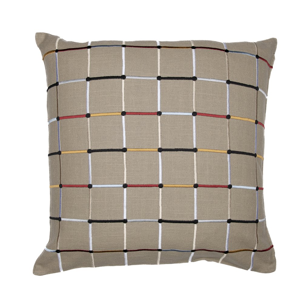 Beige/Multi Contemporary Checkered Hand-Woven Throw Pillow Cover
