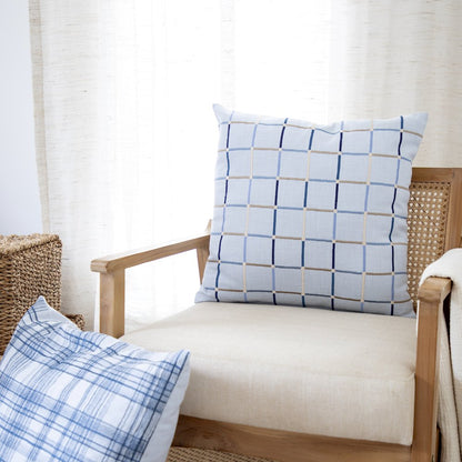 Light Blue/Multi Contemporary Checkered Hand-Woven Throw Pillow Cover